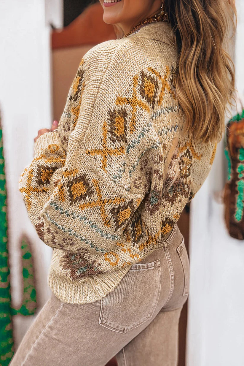 Aztec Pattern V Neck Cardigan