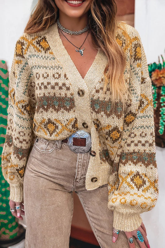 Aztec Pattern V Neck Cardigan
